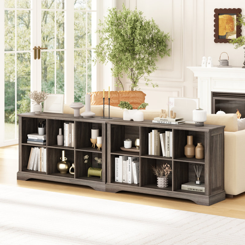 Organisateur de bibliothèque de rangement horizontal à 6 cubes de 47,4 po avec quincaillerie anti-basculement, Gris