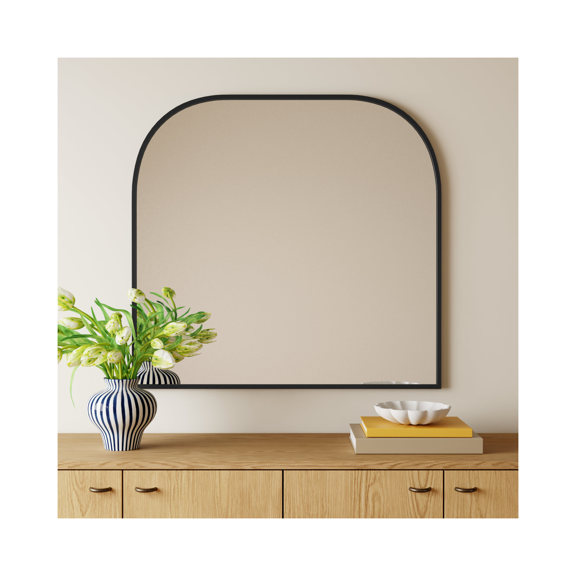 Sabine Metal Wide Arch Wall Mirror, 38" x 40", Black