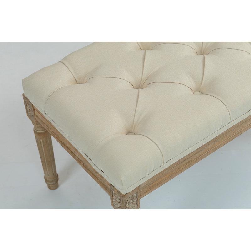 Repose-pieds traditionnel capitonné en tissu d'aspect lin