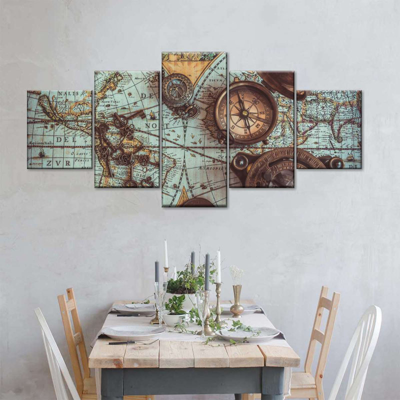 Ensemble de 5 pièces de carte de pirate antique sur toile, H 24 po x l 55 po x P 1,25 po