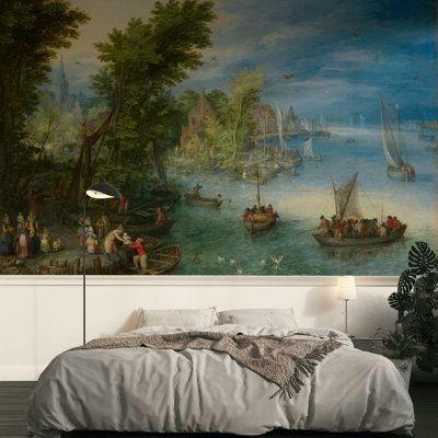 Papier peint hollandais, peinture de port rétro, double rouleau