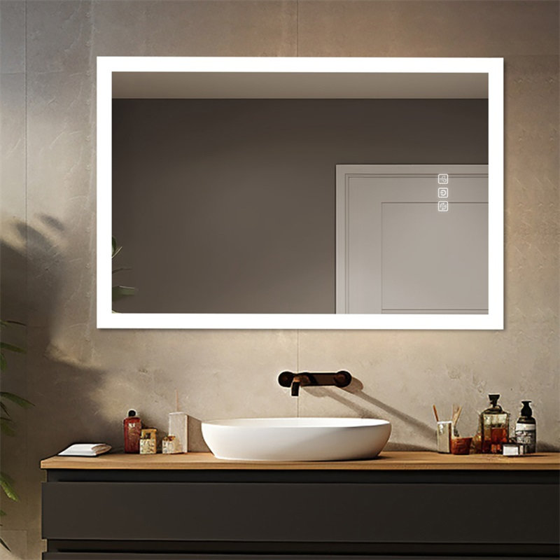 Dimmable Led Glass Mirror For Bathroom With Quick Defog - Elegant Silver Frame