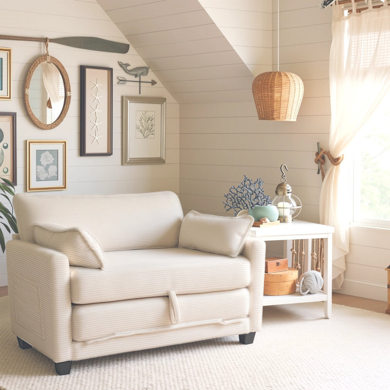 84.65''2-in-1 Loveseat Convertible Corduroy Sofa Bed, Beige