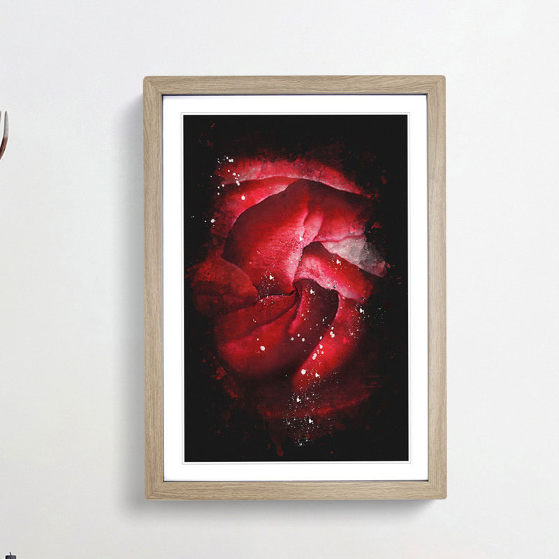 Petals of Red Flower - Picture Frame Graphic Art Print, 33cm H x 24cm W x 2cm D, Oak Framed