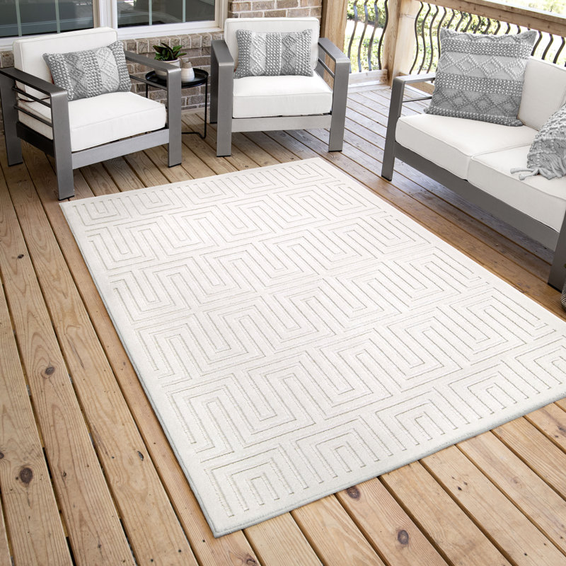 Latitude Run Dovetail Geometric Natural High Low Indoor Outdoor Rug, Rectangle 7'9" x 10'10"
