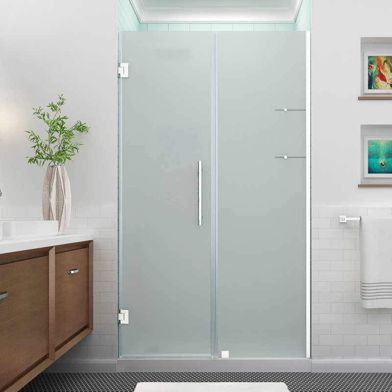 Belmore GS 62" x 72" Hinged Frameless Shower Door, Stainless Steel, Frosted