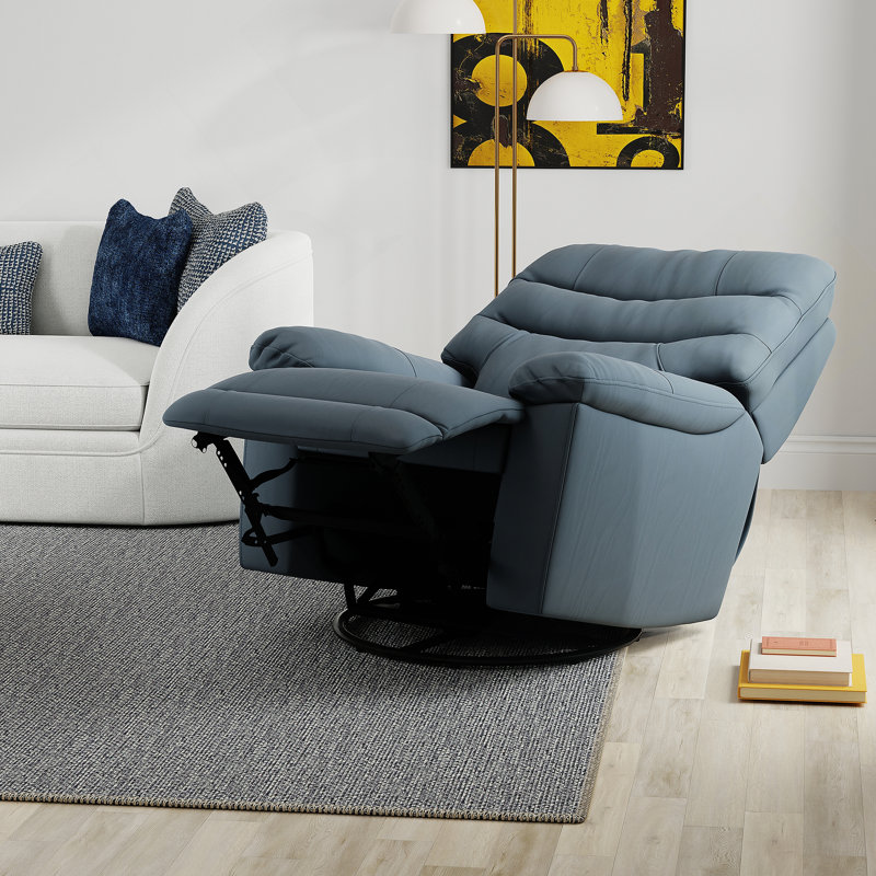Global Home Swivel Glider Recliner with Manual Footrest In Oslo Sapphire, Sapphire Blue