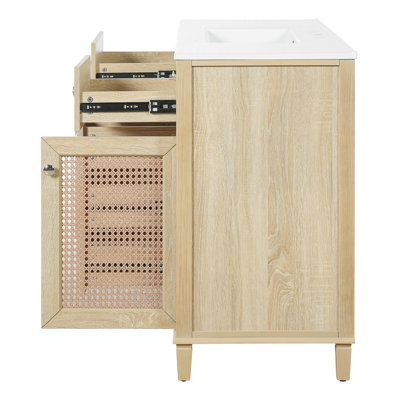 Meuble-lavabo de 48 po en rotin naturel: structure en bois massif