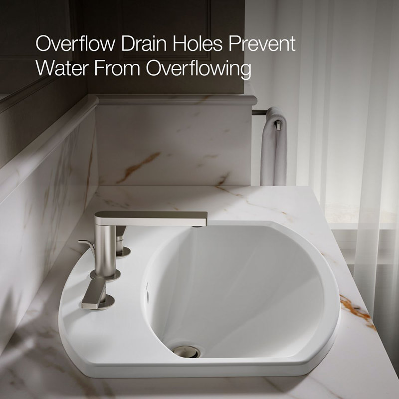 Cimarron® Vitreous China Rectangular Drop-In Bathroom Sink with Overflow, White, 8" Centers