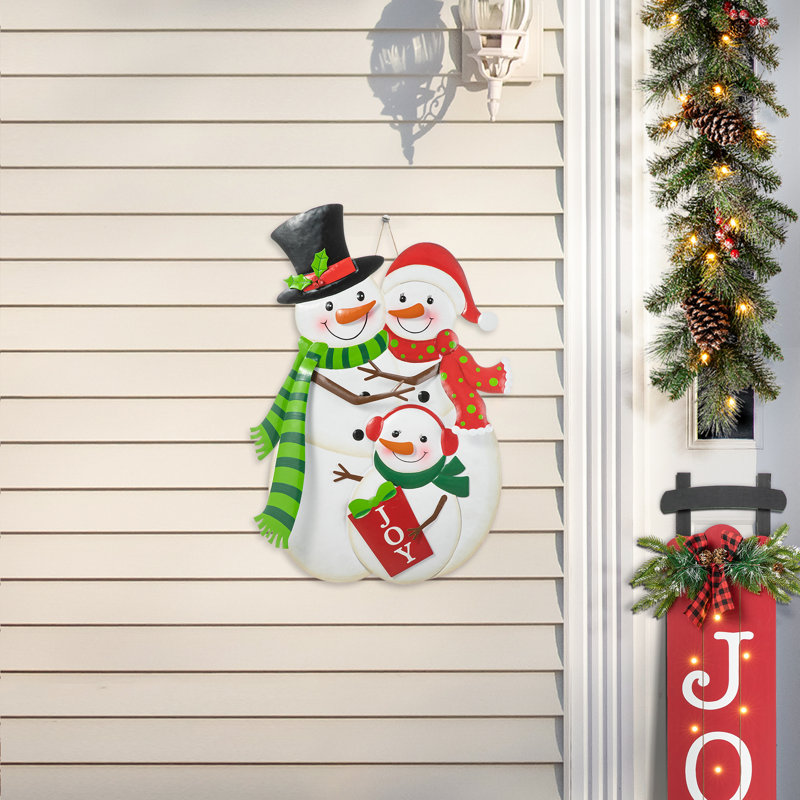 Piquet de jardin en métal Snowman Family