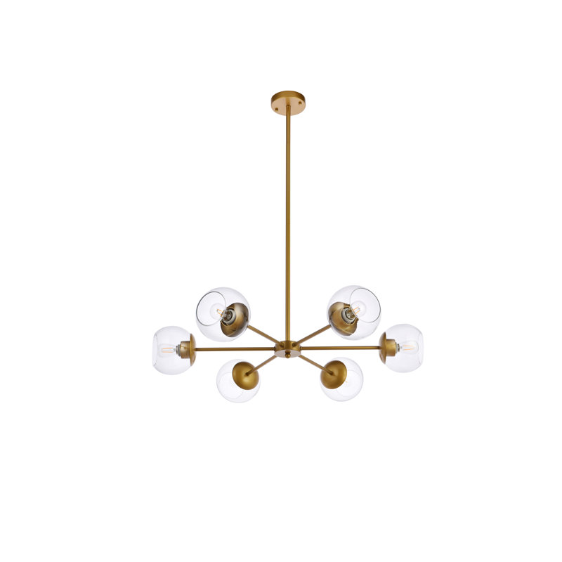 Caisha 6 - Light Dimmable Sputnik Modern Linear Chandelier, Brass/Clear, 6" H x 36" W x 36" D