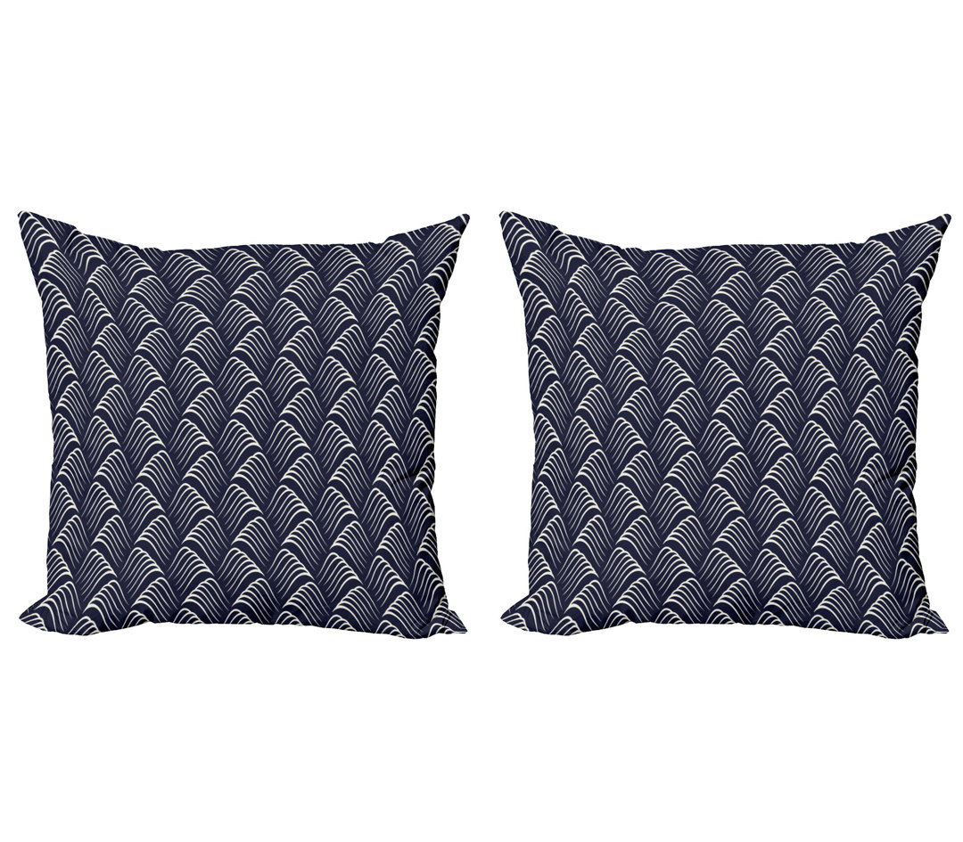 Kissenbezug, Vintage Ozean-Wellen, Geometrisch, Dark Blue Creme