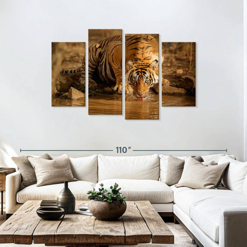 Brampt Drinking Wild Tiger, 48" H x 75" W