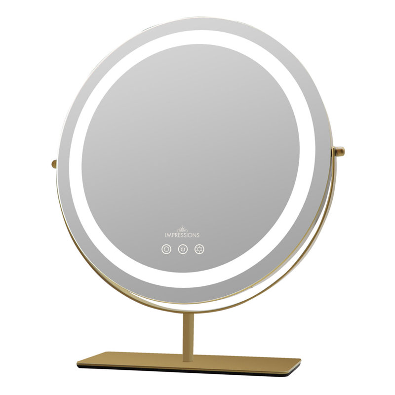 Ehrmann Aura Tri Tone Round Vanity Mirror with Table Stand, LED Makeup Mirror with 360 Degrees Rotatable, Gold