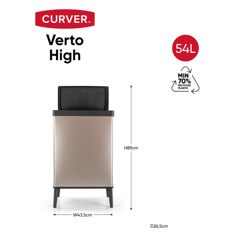 Curver Verto 54 Litre Touch Top Kitchen Bin , Rose