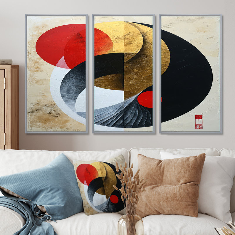Ensemble d'art mural Ying Yang, Encadrement argenté, H 40 po x l 60 po x P 1 po