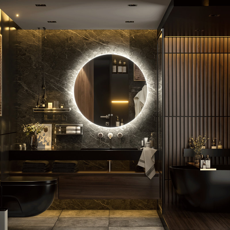 Molly Rectangle/Round/Oval LED Anti-Fog Tempered Glass Wall Bathroom Vanity Mirror - UL Certified, Round, 28" x 28" 