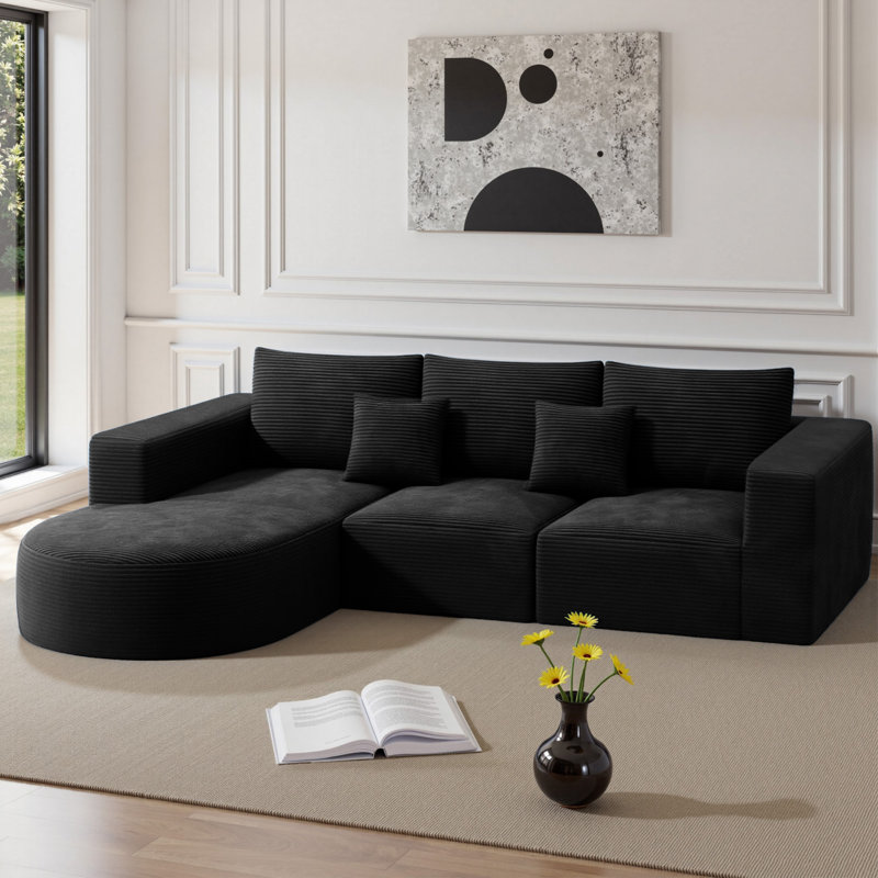 3 Seater Corner Sofa , Left Hand Facing, Black