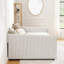 Lit de jour gigogne double en lin beige, conception à rayures verticales, facile à monter, parfait pour le linge de chambre, rembourré, assemblage simple,