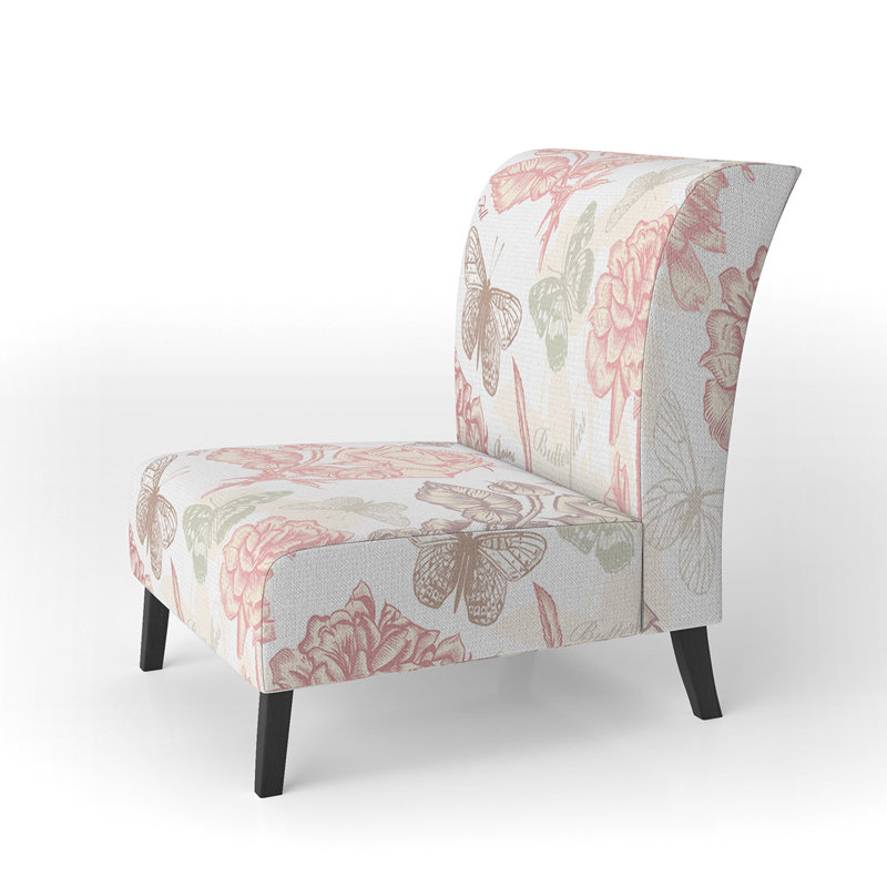 Wallpaper Roses - Upholstered Cabin & Lodge Accent Slipper Chair
