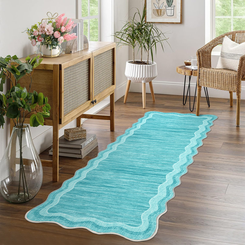 Bordered Design Machine Washable Rug with Rubber Backing for Living Room Modern Non-Slip Dining Room Rug Easy-Cleaning Floor Carpet for Bedroom