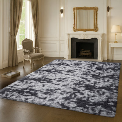Solid Colour Machine Tufted Tie Dye Grey Shag Area Rug,Glamorous Ombre Grey Shaggy Carpet featuring a Deep Pile and Non-Shedding fibers