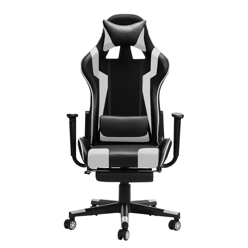 Chaise de jeux vidéo de course et de PC, Blanc / Noir