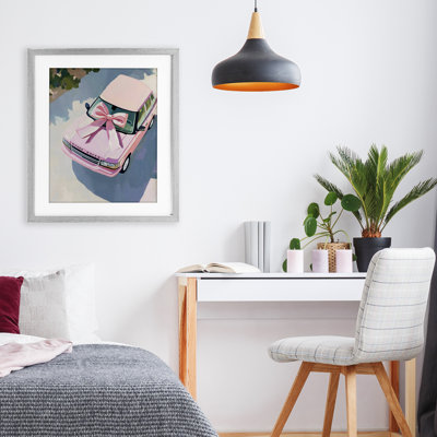 Motif de luxe rose avec ruban encadré sous verre, design par The Prints Vibe
