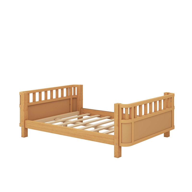 Lit plateforme en bois avec rails, Lit double, Naturel