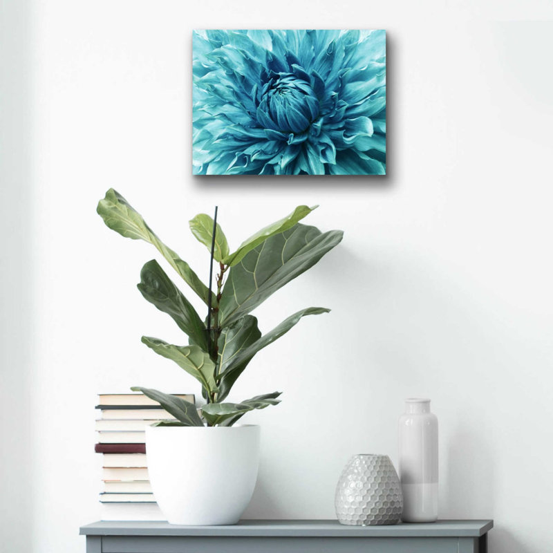 «Turquoise Dahlia» par Epic Portfolio, art mural en verre acrylique, H 12 po x l 16 po x P 0,13 po