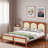 Wood Platform Bed With Rattan Headboard-665575502-665575497