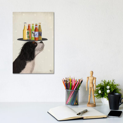 King Charles Spaniel Black White Beer Lover by Fab Funky - Wrapped Canvas Print