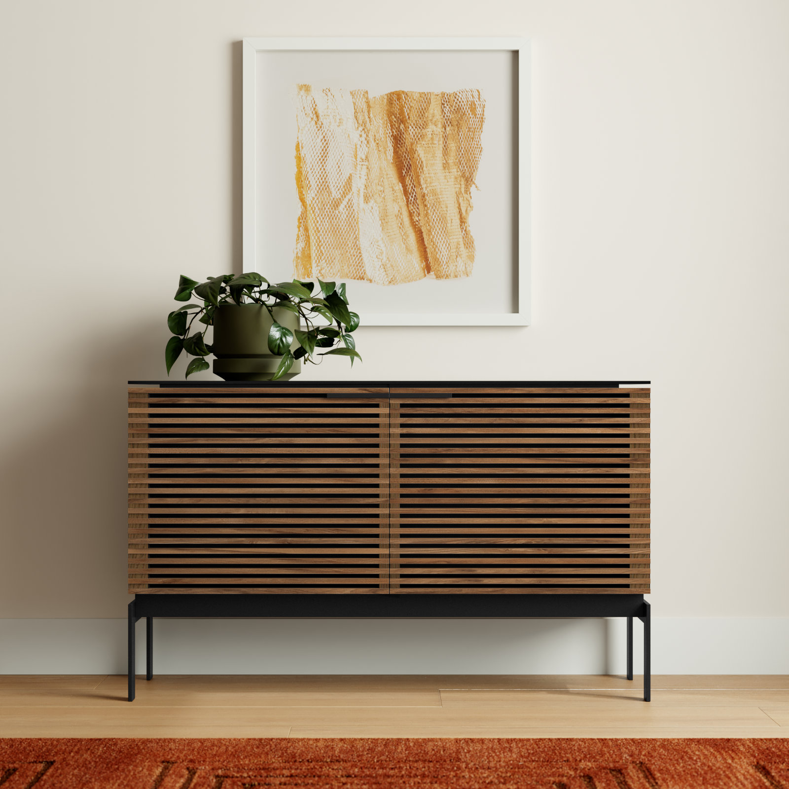 Corridor 50 " Glass Walnut TV Stand, Natural Walnut