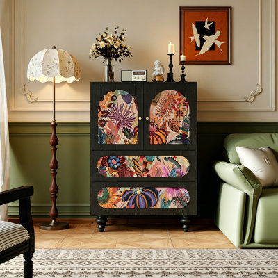 Armoire de rangement en bois massif à motif floral français