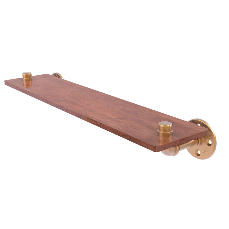 Bayer Solid Wood Industrial Pipe Shelves, Brushed Bronze, 6.5" H x 22" W x 5.6" D