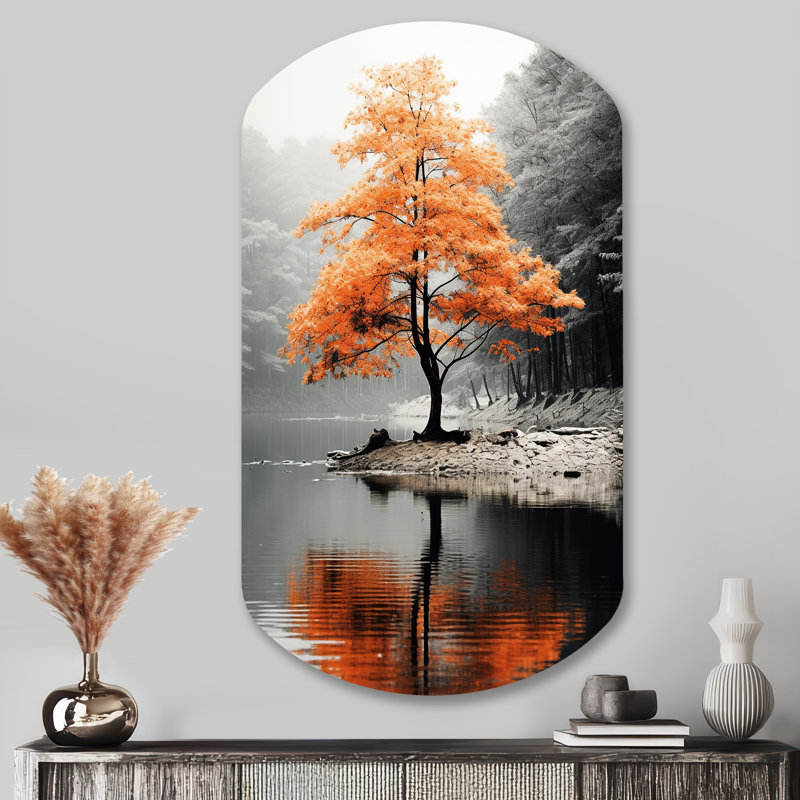 Décoration murale irrégulière en métal orange et gris forêt d'automne Elegance II - forêt cylindrique, H 43 po x l 23 po