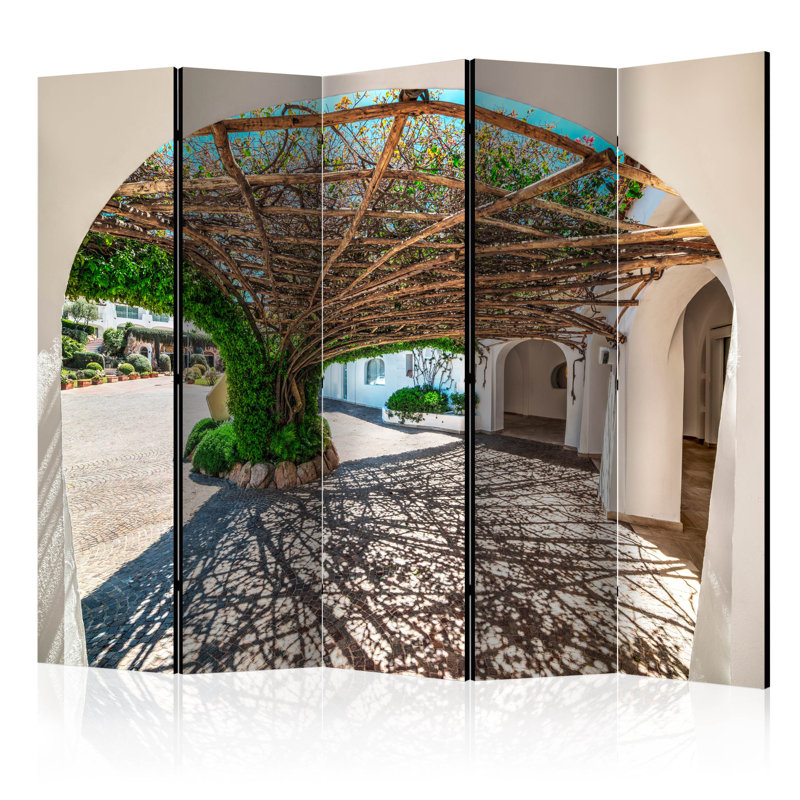 Avedis 225cm W x 172cm H 5 - Panel Solid Wood Folding Room Divider