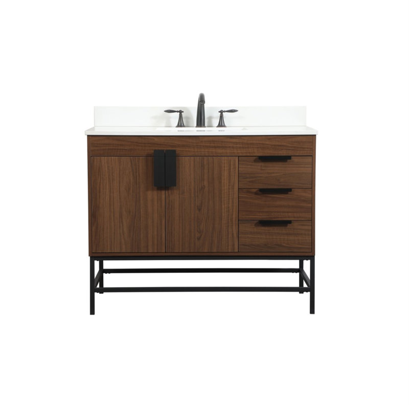 Eugene 42'' Single Bathroom Vanity with Engineered Marble Top, Walnut
