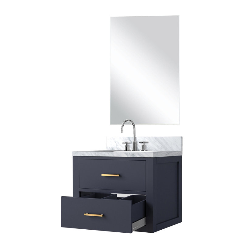 Meuble-lavabo en bois bleu 24 po X P 18 po, comptoir en acrylique, robinet et miroir de salle de bain inclus, Bleu
