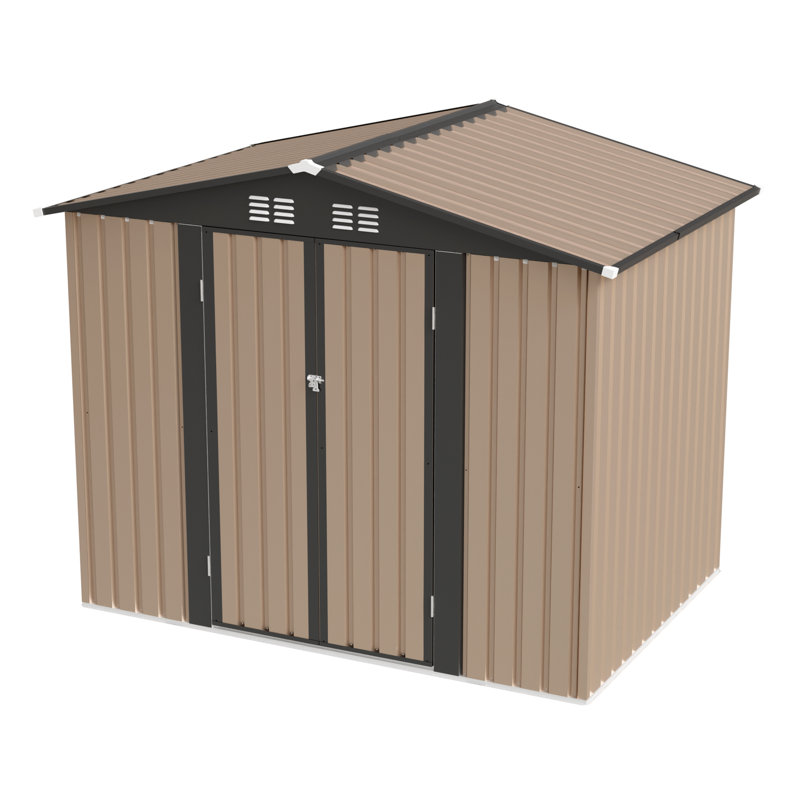 8Ft X 6Ft Metal Garden Shed With Apex Roof For Outdoor Storage, Galvanized, , , Storage Various Tools, Easy Assembly Routine