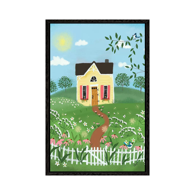 Folk Art Fusion I by Joy Laforme - Painting on Canvas, 152.4cm H x 101.6cm W x 3.81cm D, Black Framed