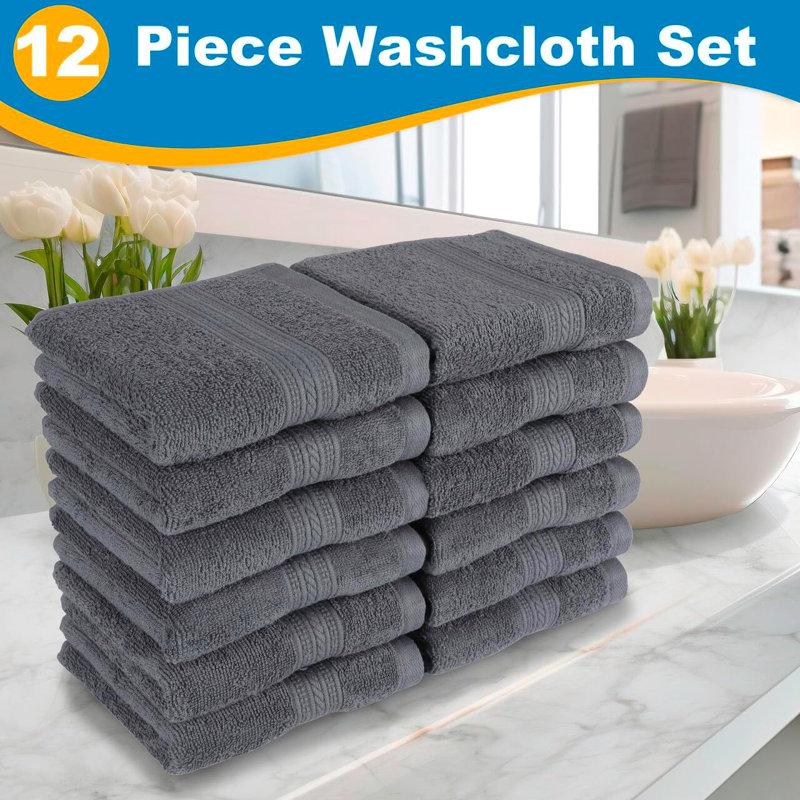 Débarbouillette 100% coton Careen Premium (13 x 13 pouces) très absorbante, Gris foncé