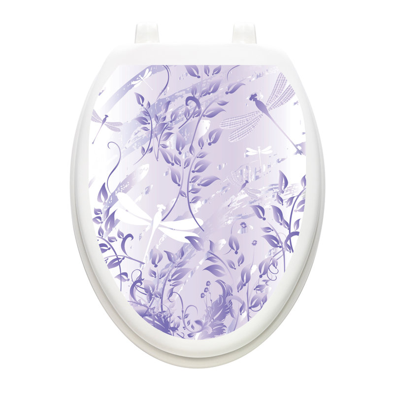 Décalcomanie de siège de toilette Botanical Dragonfly - Élégant couvercle en vinyle avec couvercle en vinyle, Allongé