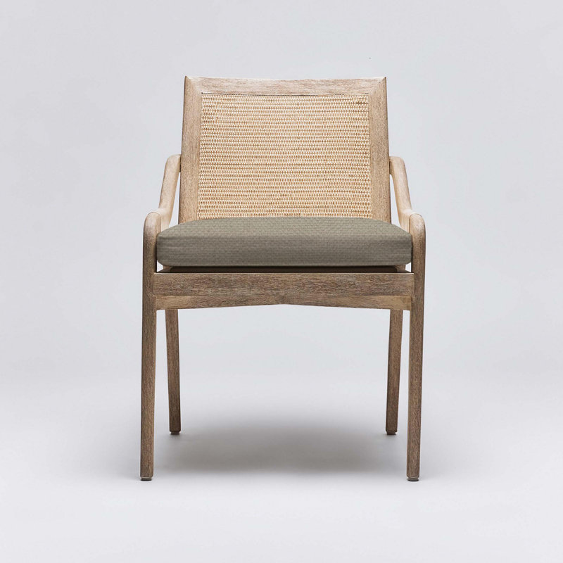 Delray 19'' H Upholstered Mahogany Armchair, White Ceruse, Sisal Weave