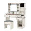 Bureau de coiffeuse avec miroir et lumières DEL, plateau en verre, station de charge, coiffeuse avec 4 tiroirs, 2 armoires et un tabouret-130153992