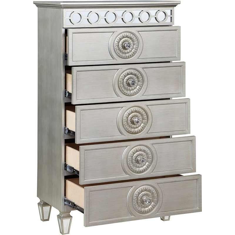 Commode 5 tiroirs Jassel en argent et miroir