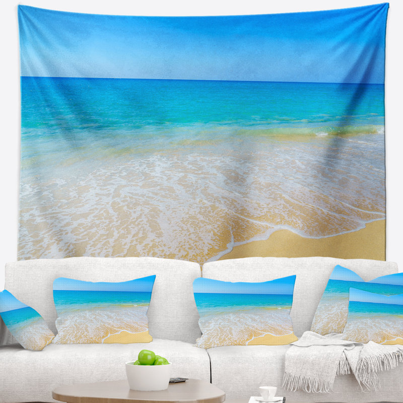 Tapisserie vagues de mer bleu calme seascape, H 32 po x l 39 po