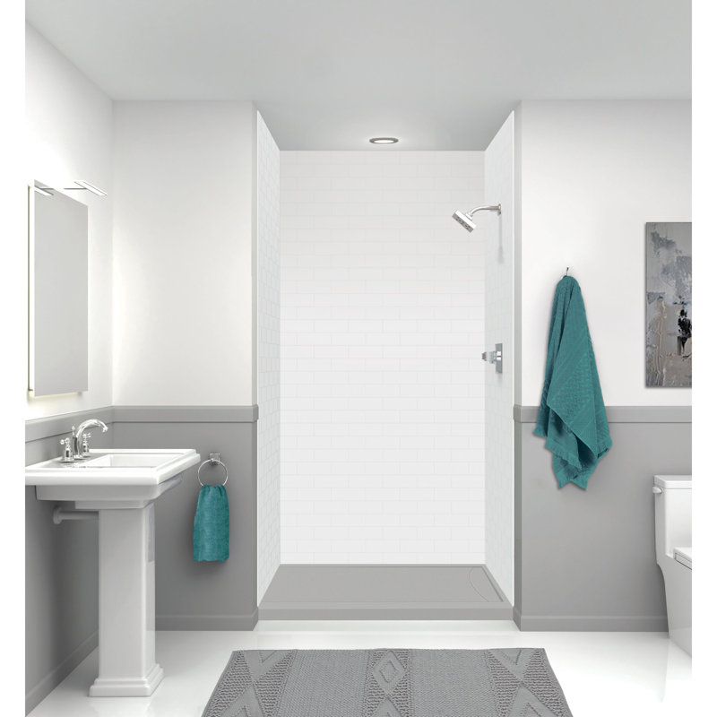 Transolid 48-in x 34-in Cast Solid Surface Shower Base with Linear, Right,  Concrete