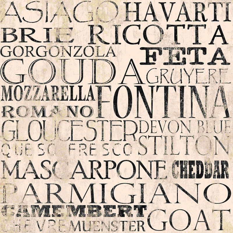 Cheese Names - Wrapped Canvas Graphic Art, 20" W x 20" H