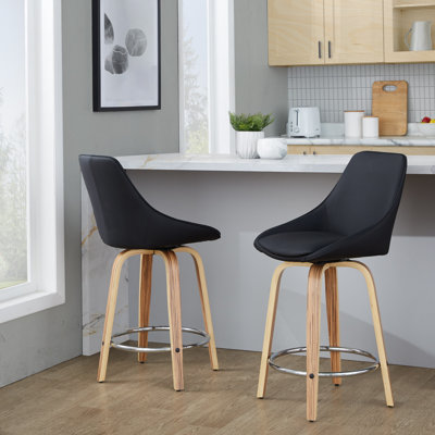Diana Fixed-Height Counter Stool With Bent Wood Legs & Round Footrest - Set Of  2